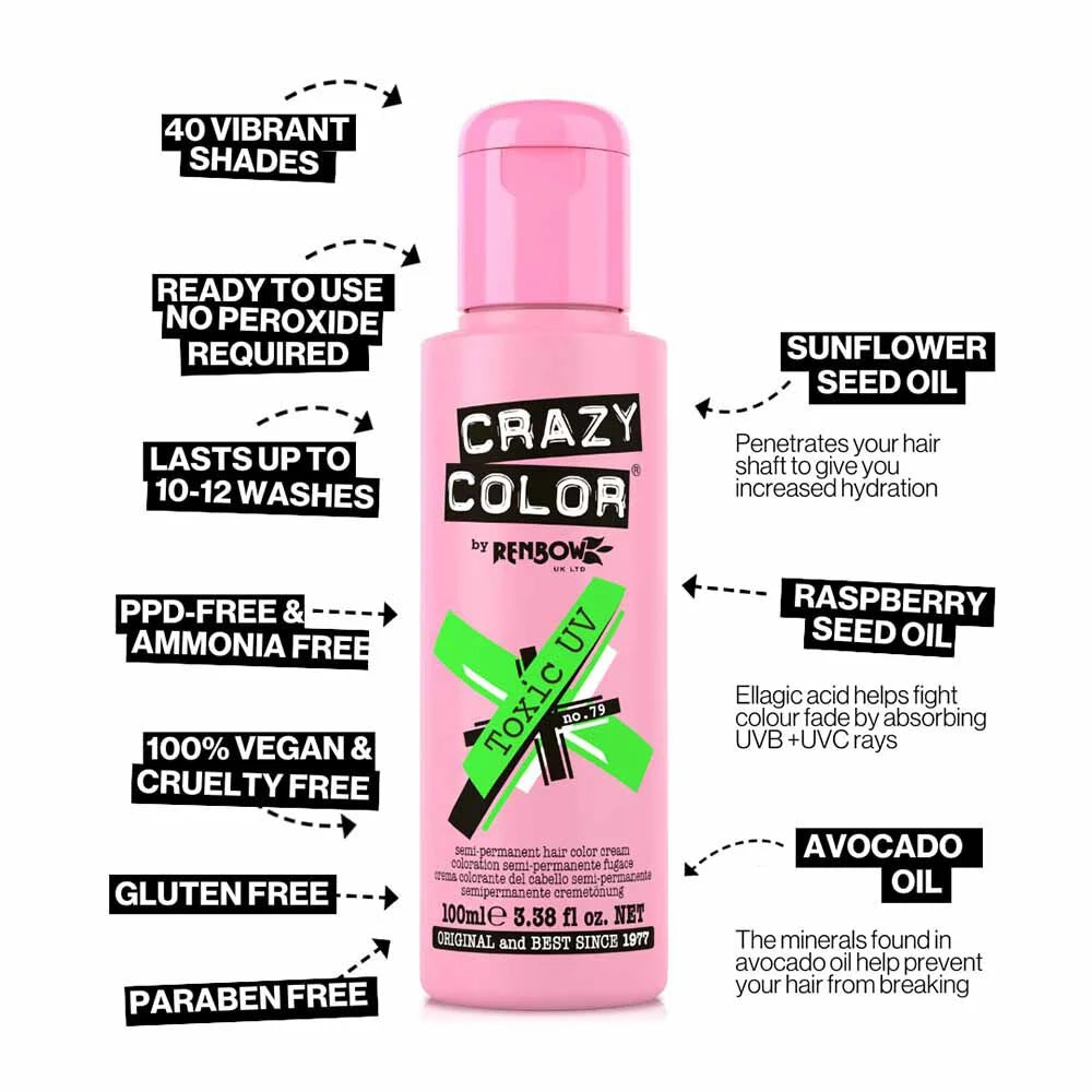 Crazy Color Toxic UV Semi-Permanent Neon Green Hair Dye