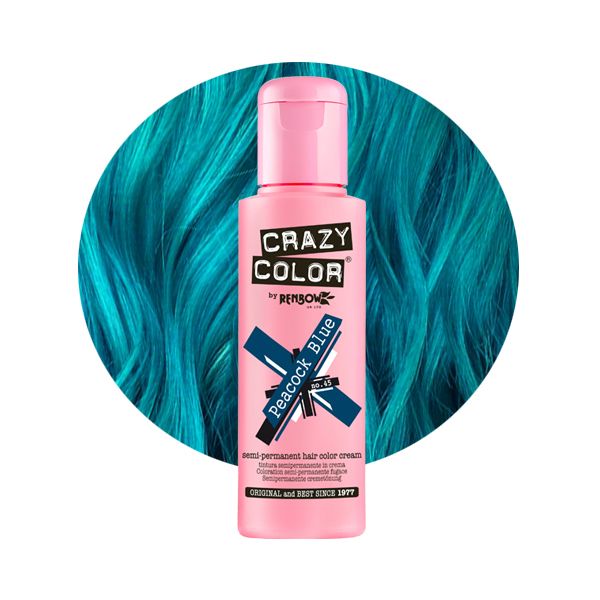 Crazy Color Peacock Blue Semi-Permanent Vibrant Teal Hair Dye