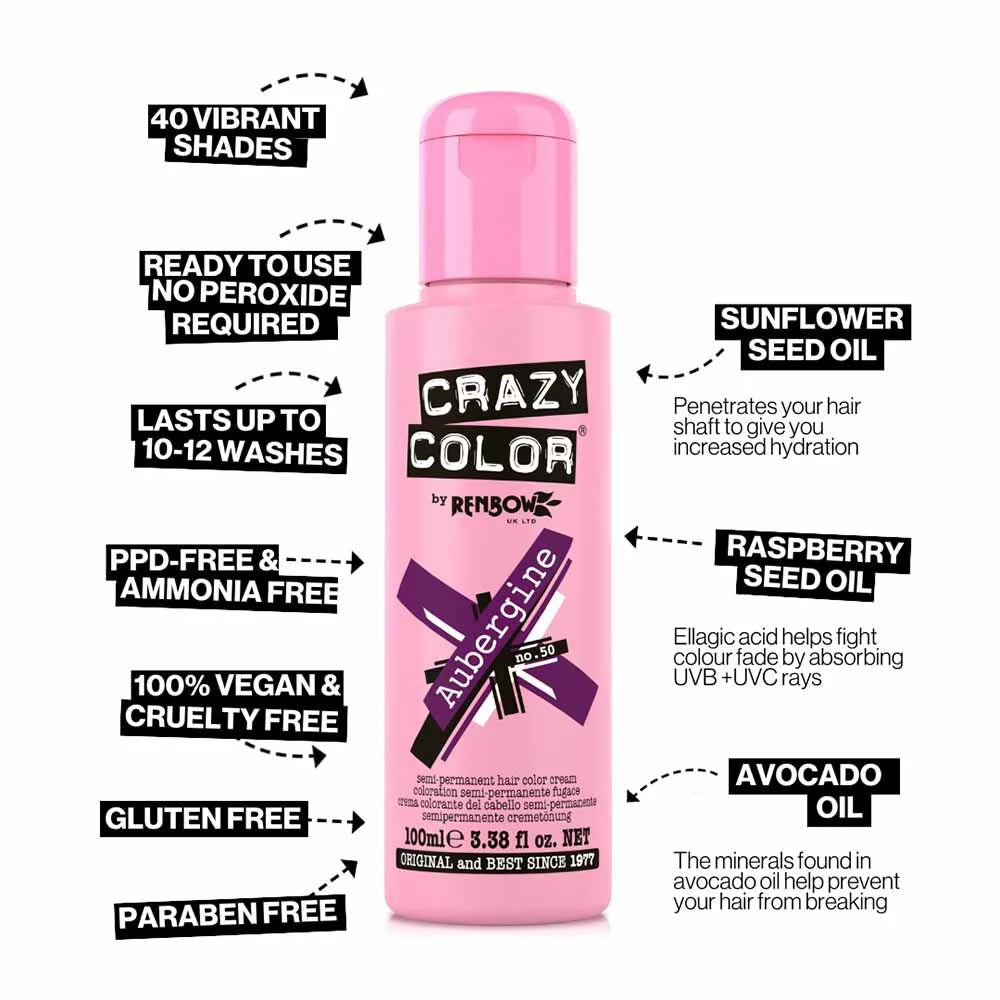 Crazy Color Aubergine Semi-Permanent Deep Wine Hair Dye