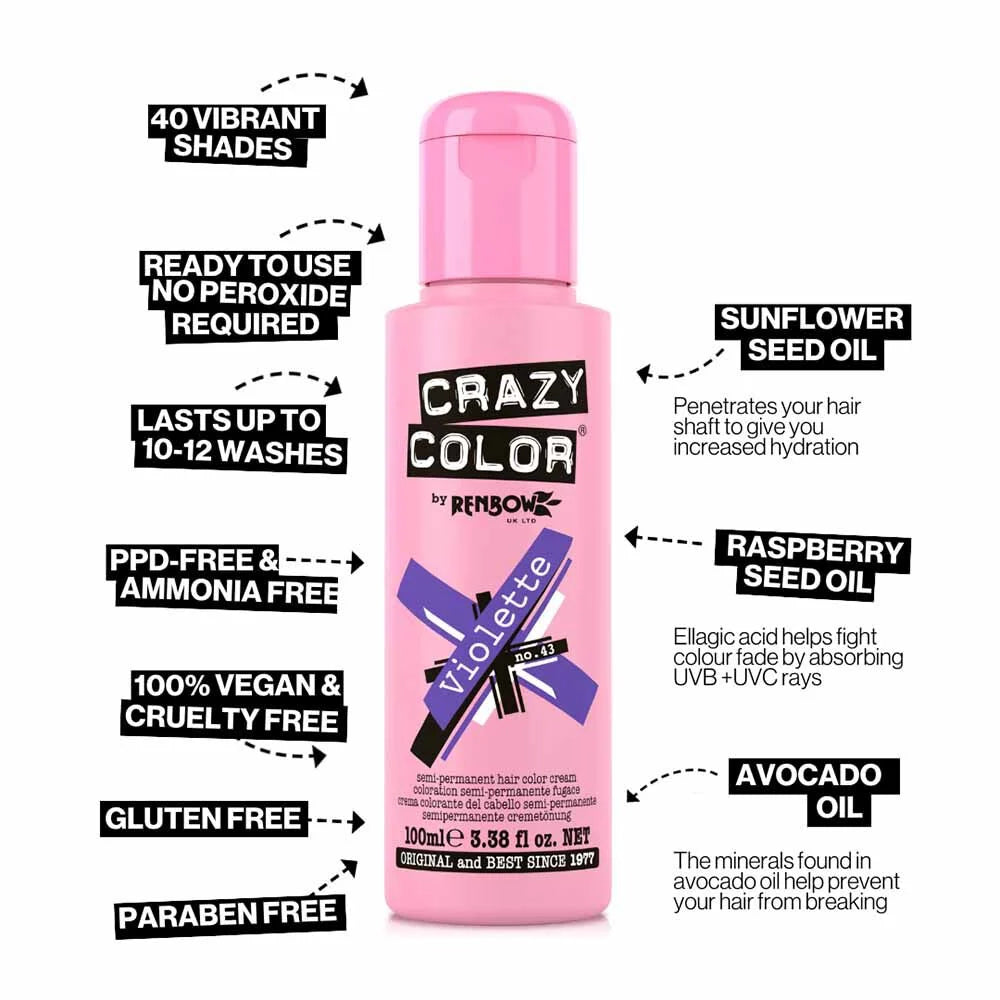 Crazy Color Violette Semi-Permanent Purple With Blue Undertone Hair Dye