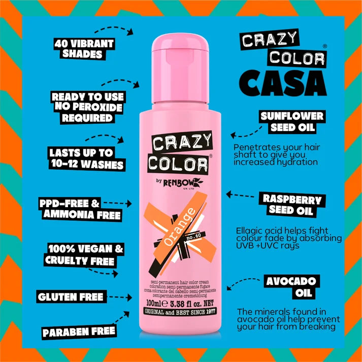 Crazy Color Orange Semi-Permanent Hair Dye