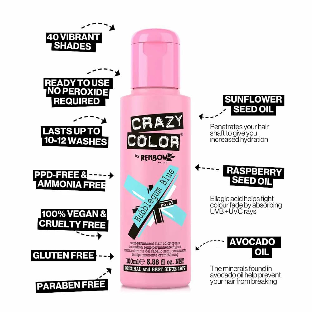 Crazy Color Bubblegum Blue Semi-Permanent Pastel Blue Hair Dye