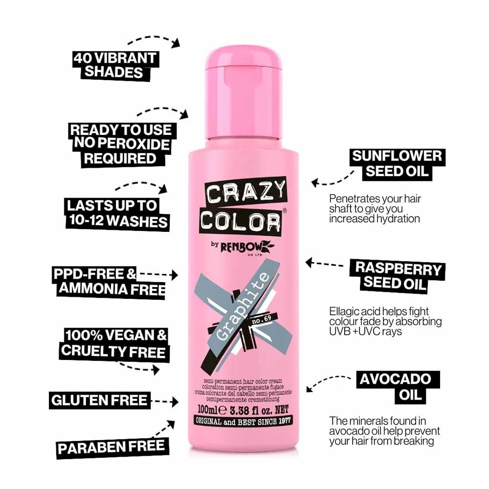 Crazy Color Graphite  Semi-Permanent Light Steel Grey Hair Dye