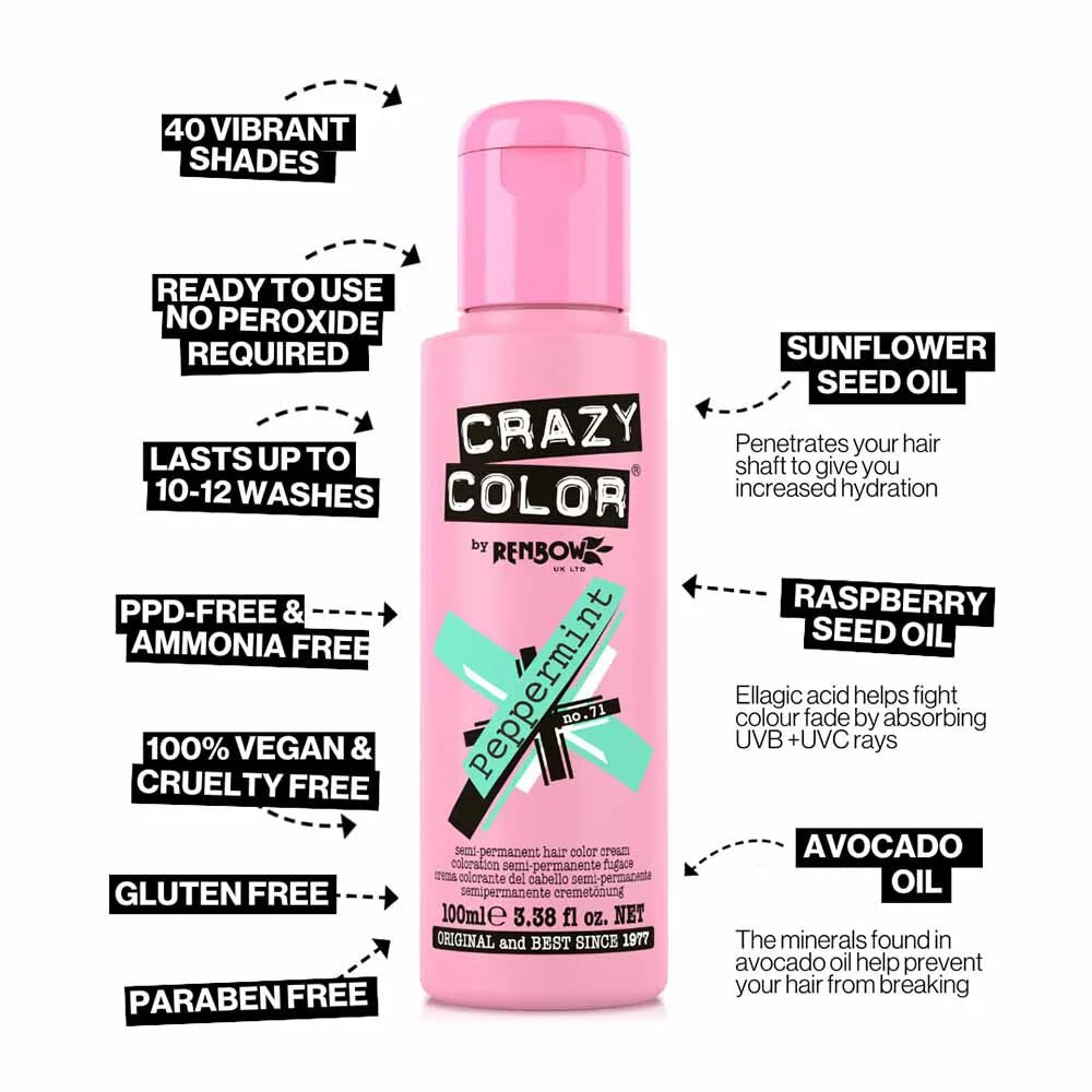 Crazy Color Peppermint Semi-Permanent Pastel Mint Hair Dye