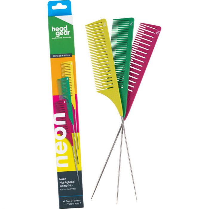 HEAD GEAR NEON HIGHLIGHTING PINTAIL COMBS X3