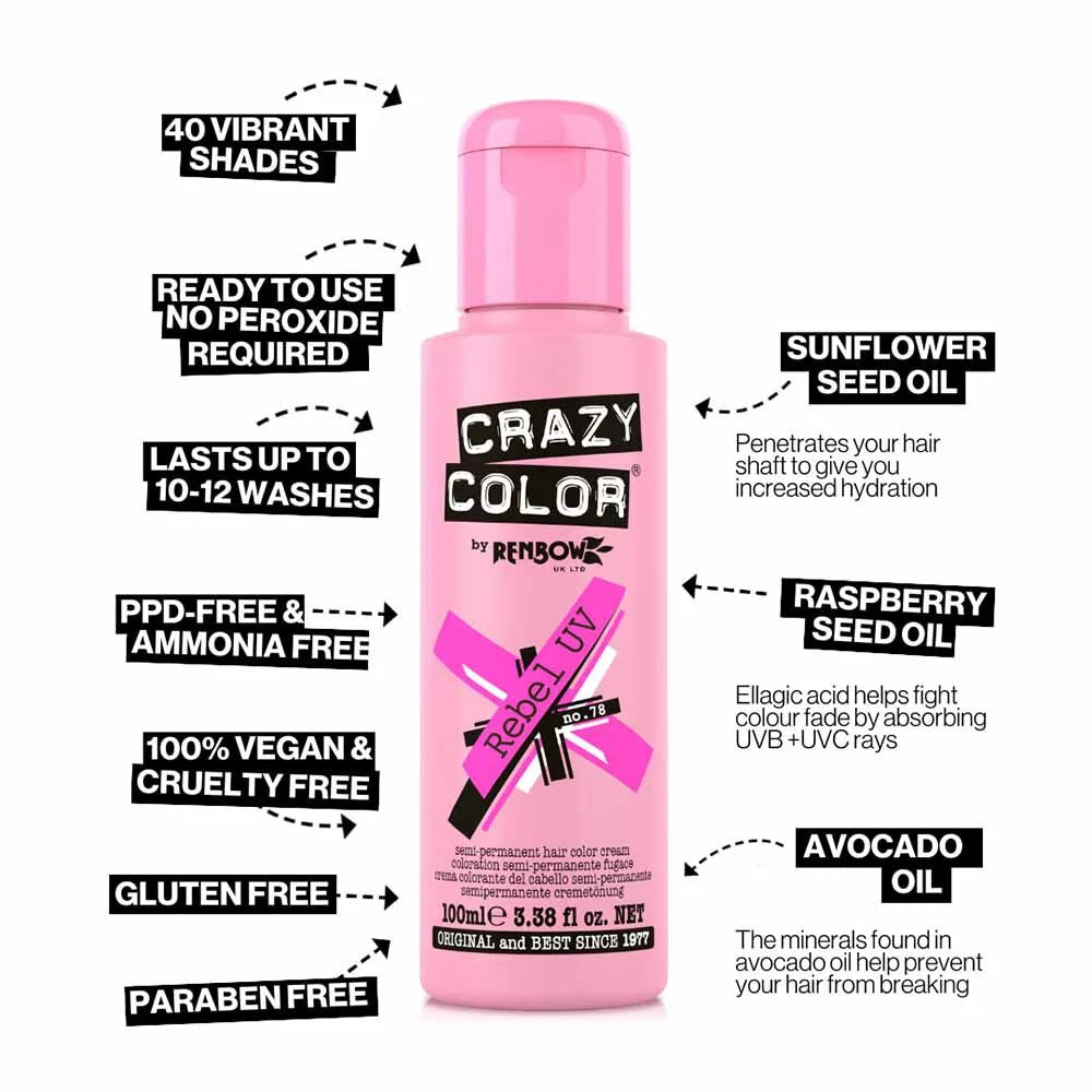 Crazy Color Rebel UV Semi-Permanent Neon Pink Hair Dye