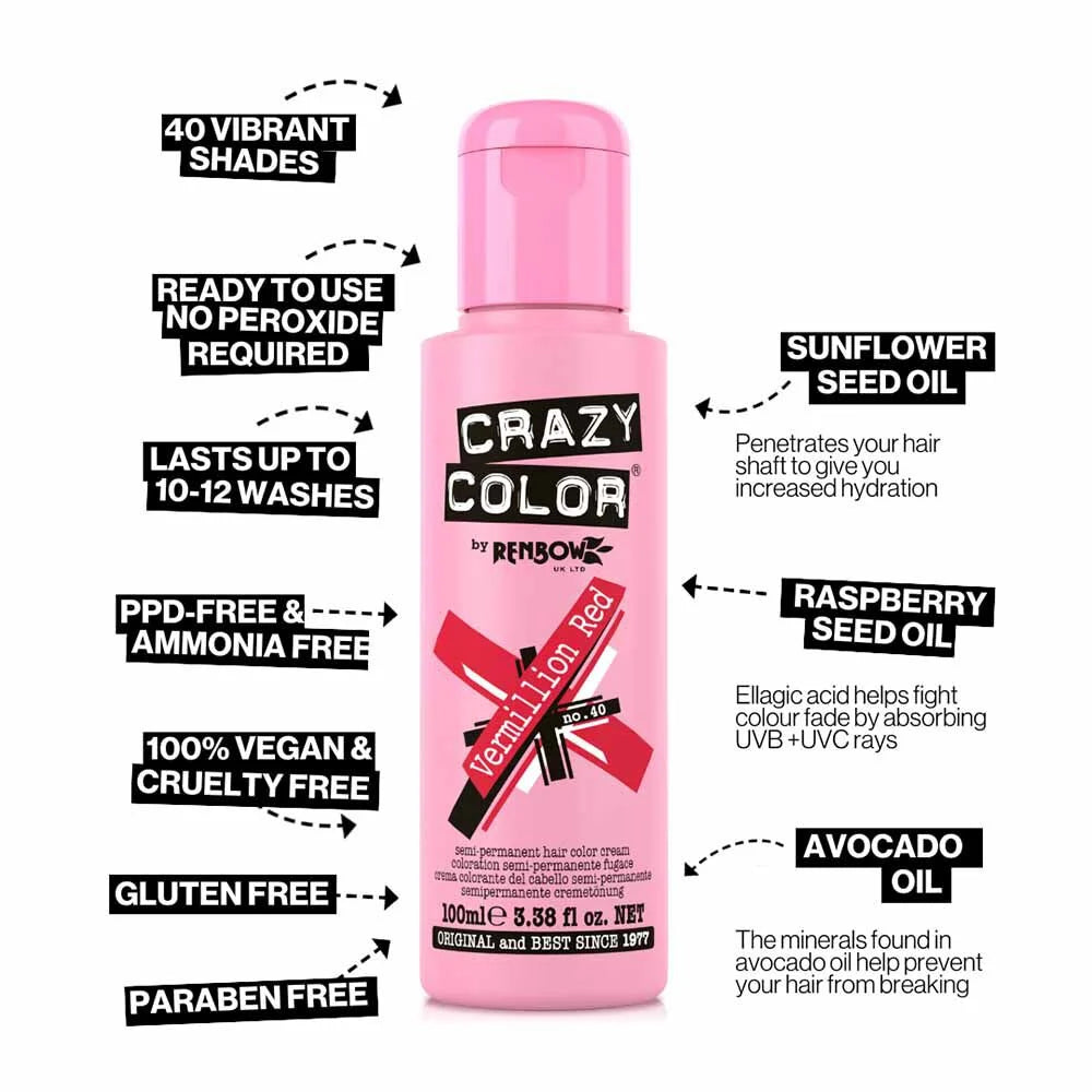 Crazy Color Vermillion Red  Semi-Permanent Scarlet Red Hair Dye