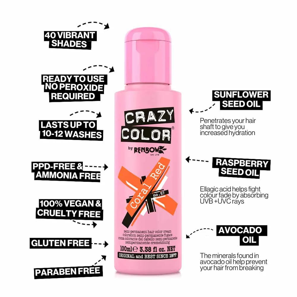 Crazy Color Coral Red Semi-Permanent Copper Hair Dye