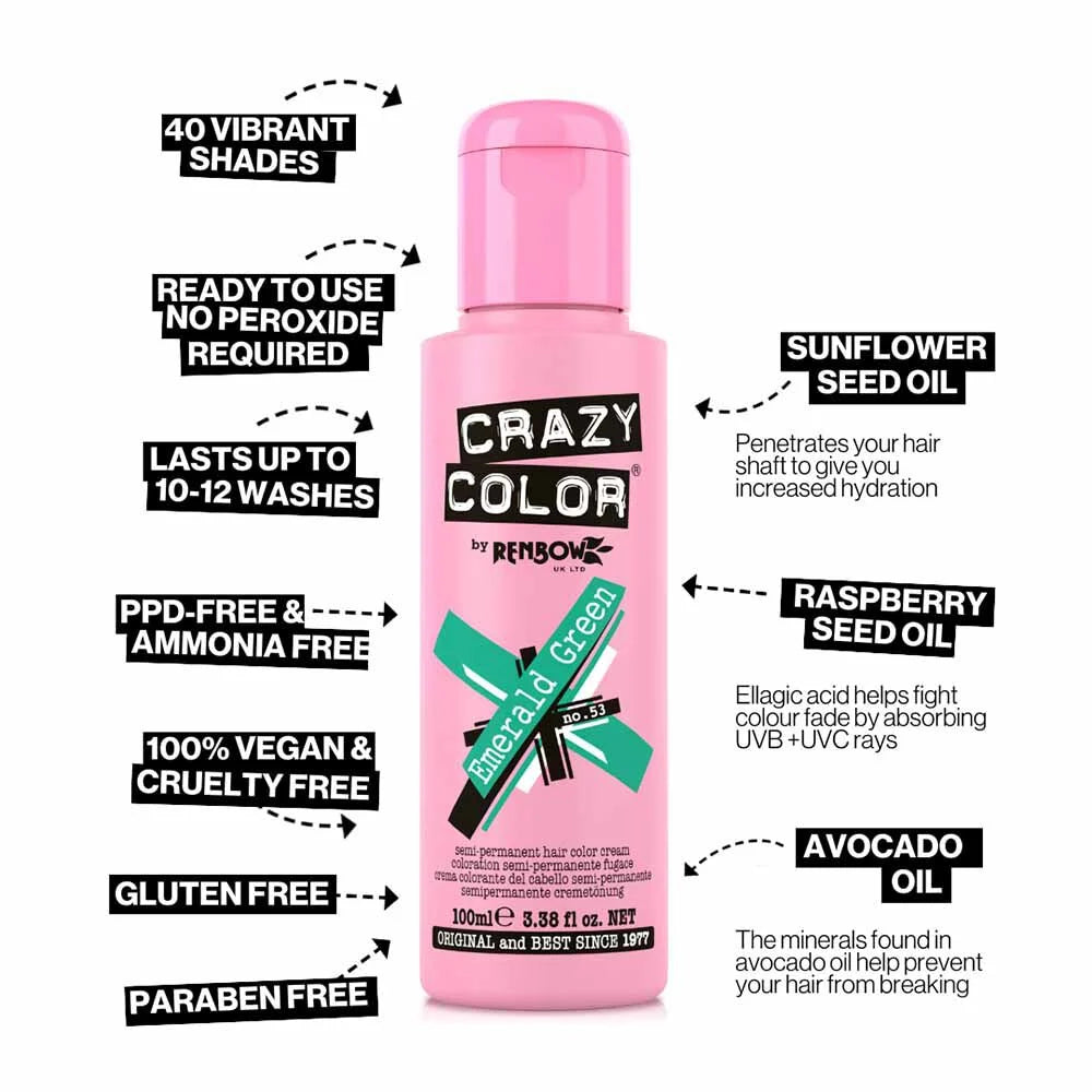 Crazy Color Emerald Green Semi-Permanent Jewel Green Hair Dye