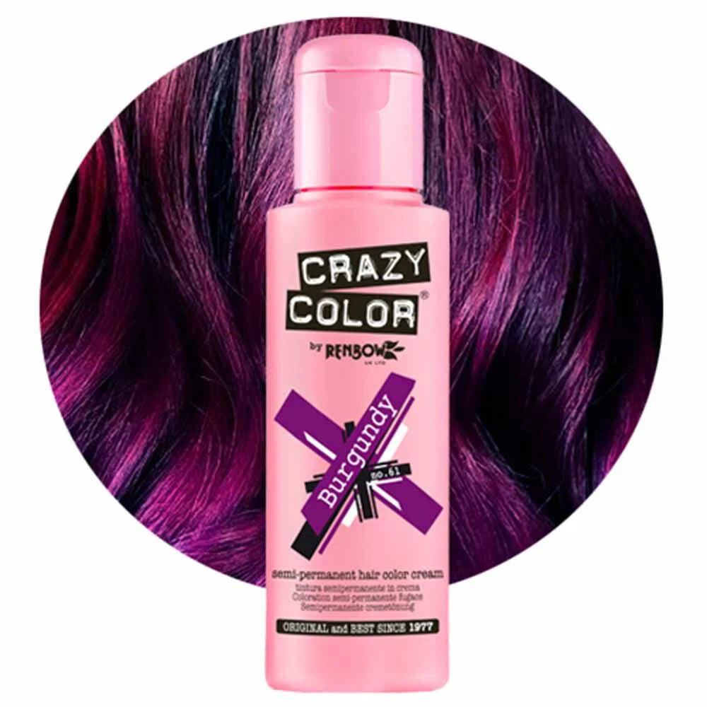 Crazy Color Burgundy Semi-Permanent Rich Purple Hair Dye