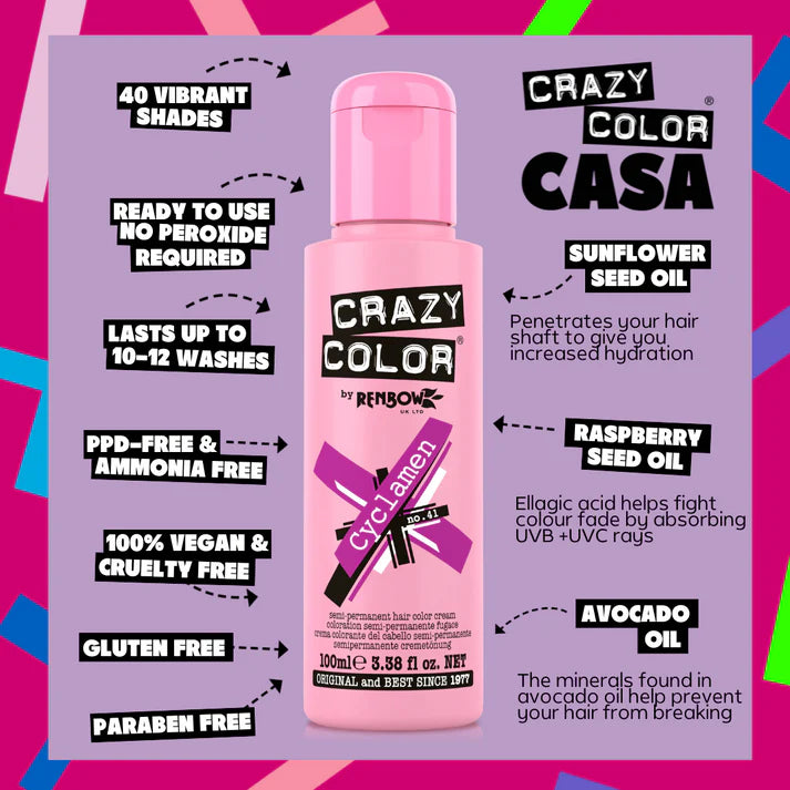 Crazy Color Cyclamen Semi-Permanent Deep Pink Hair Dye
