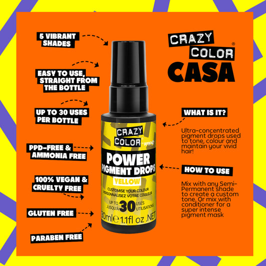 Crazy Color POWER Pigment Drops Yellow Tone, colour and maintain your hair!