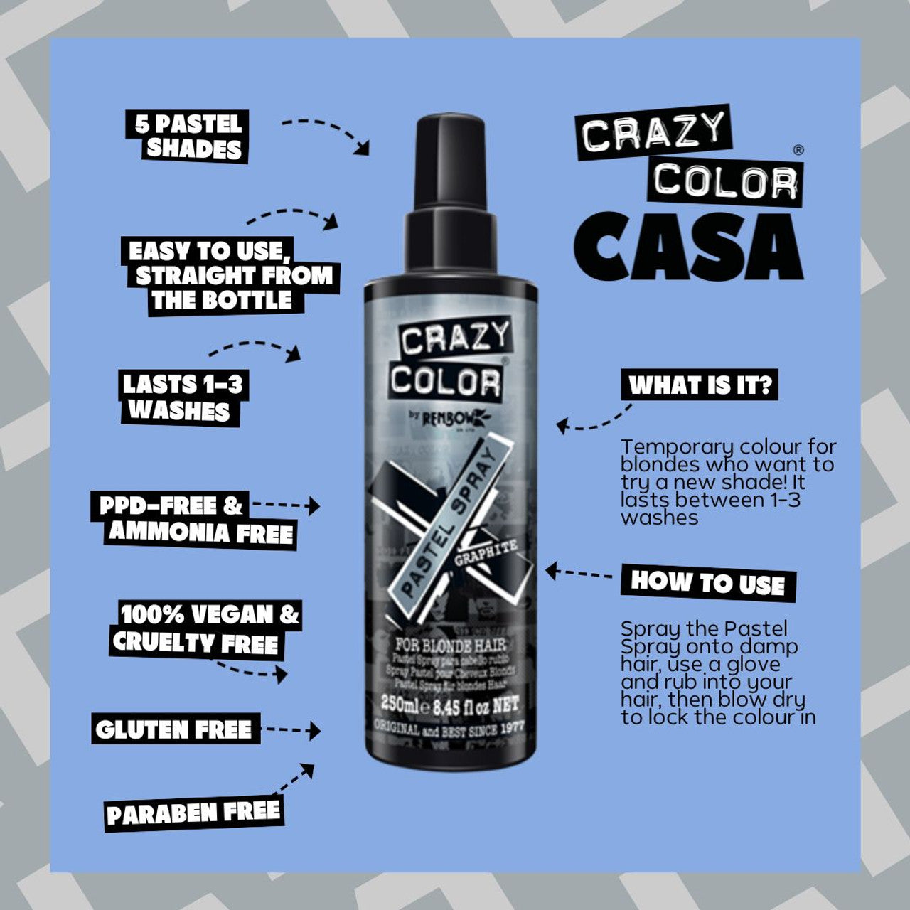 Crazy Color Pastel Spray Graphite Temporary Graphite Grey Hair Dye